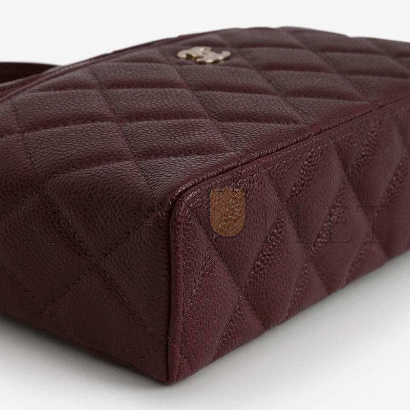 CHANEL MASTER TOP HANDLE VANITY WITH CHAIN BURGUNDY CAVIAR  CHAMPAGNE GOLD HARDWARE AP4385 (19*14*5cm)
